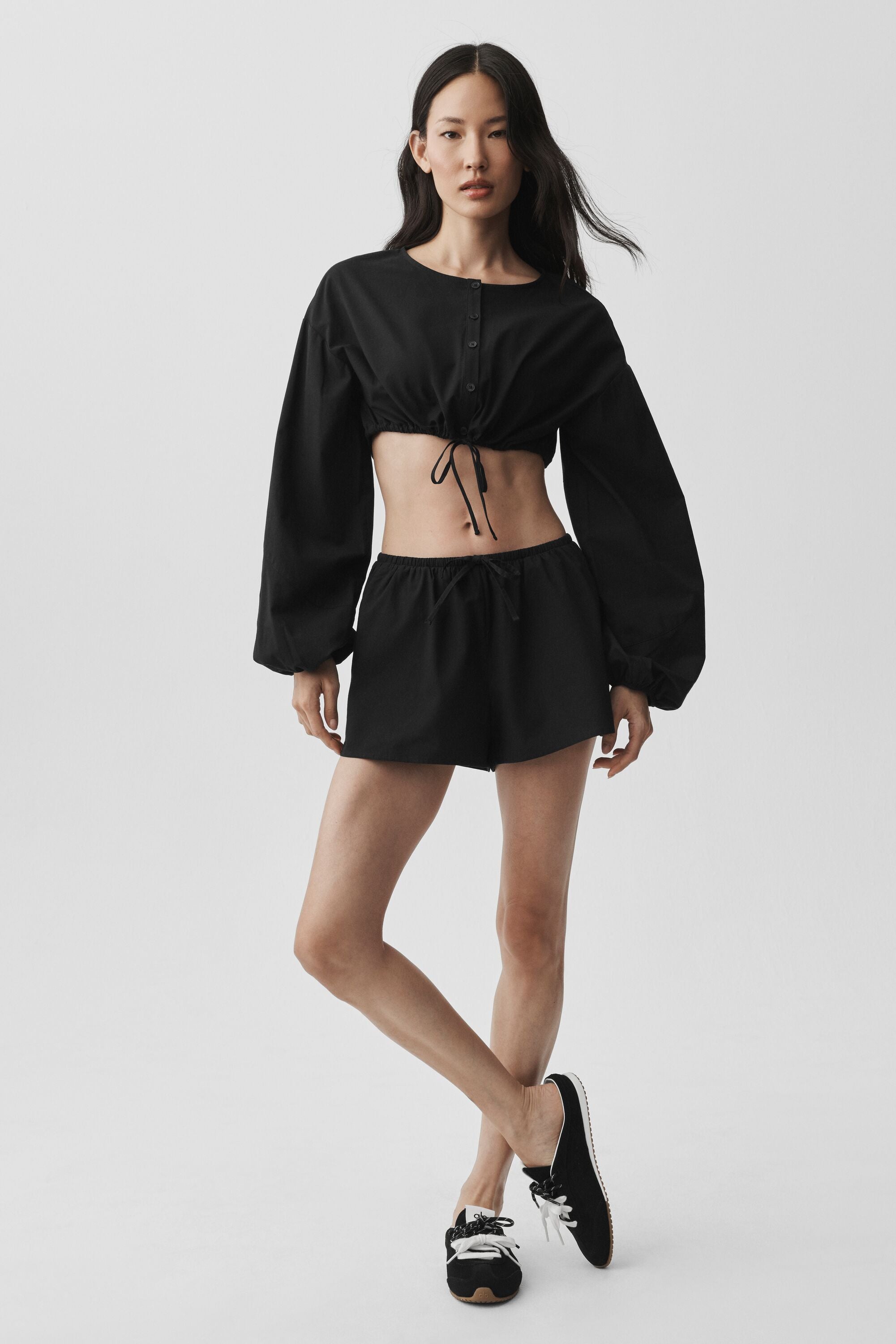 Alo Yoga Cotton Cropped Real Deal Long Sleeve - Black