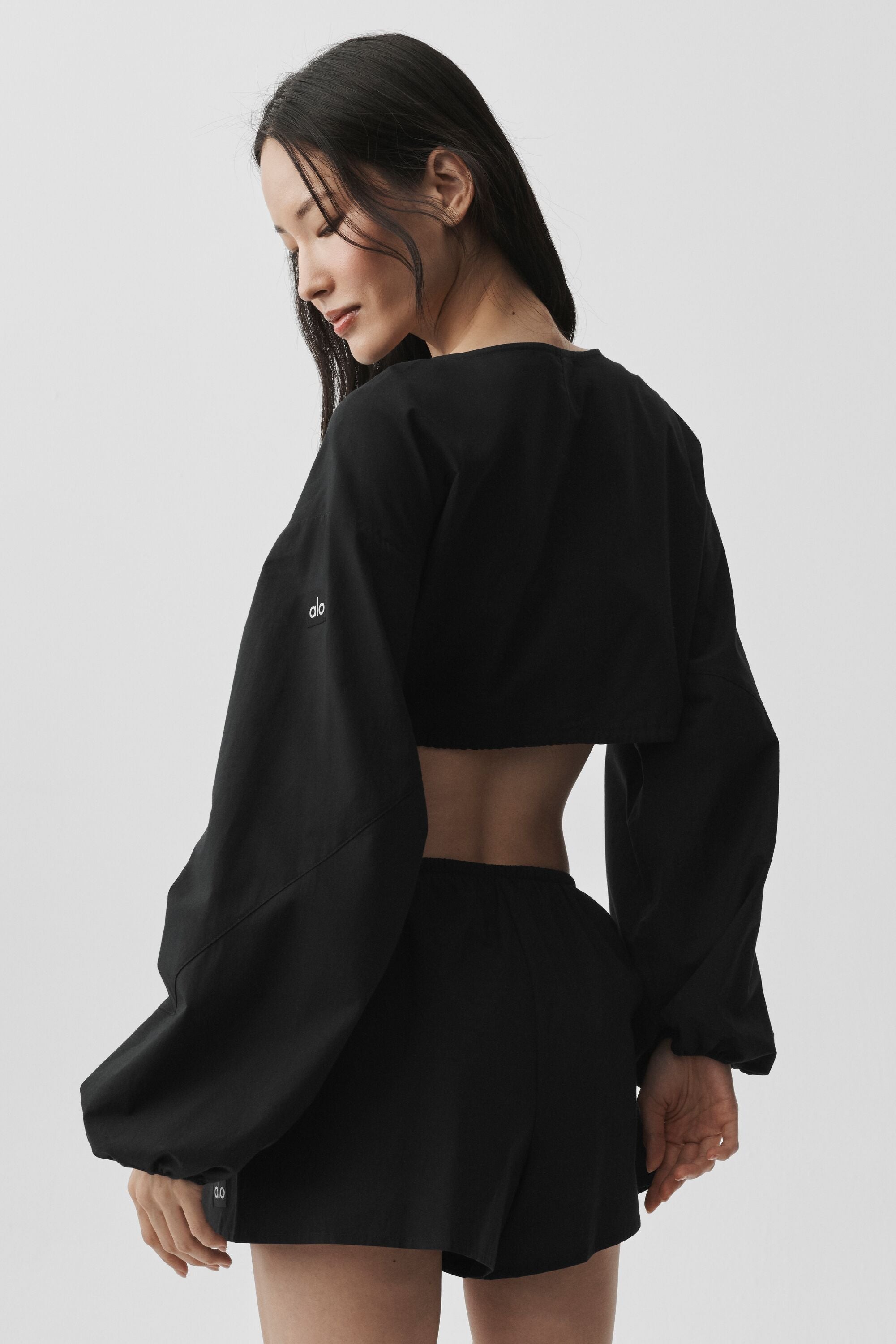 Alo Yoga Cotton Cropped Real Deal Long Sleeve - Black