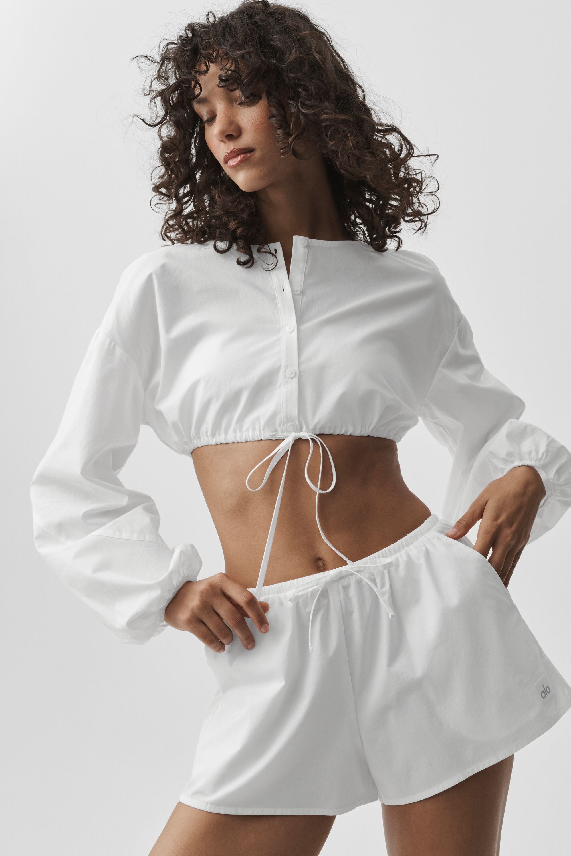 Alo Yoga Cotton Cropped Real Deal Long Sleeve - White