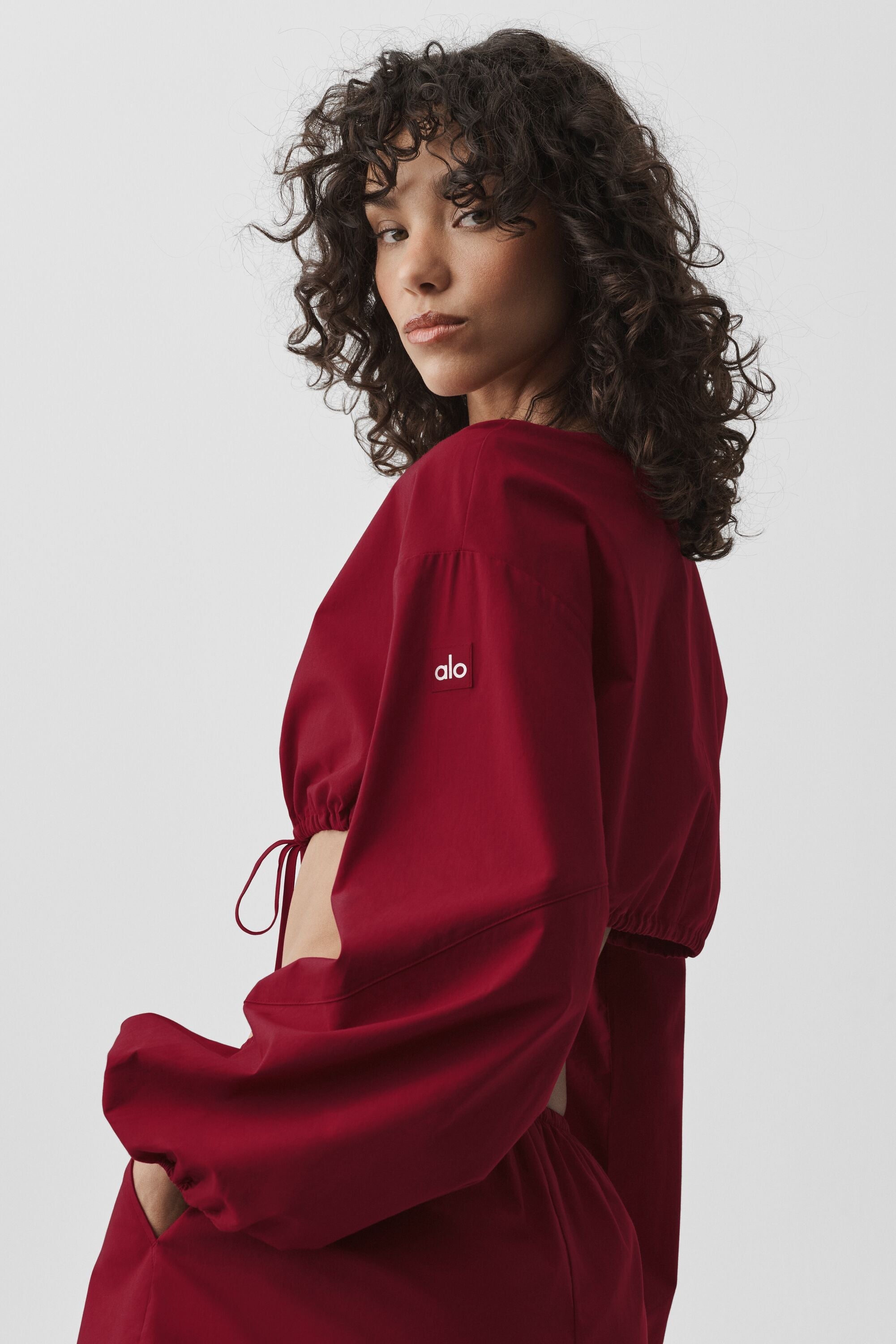 Alo Yoga Cotton Cropped Real Deal Long Sleeve - Summer Romance Red