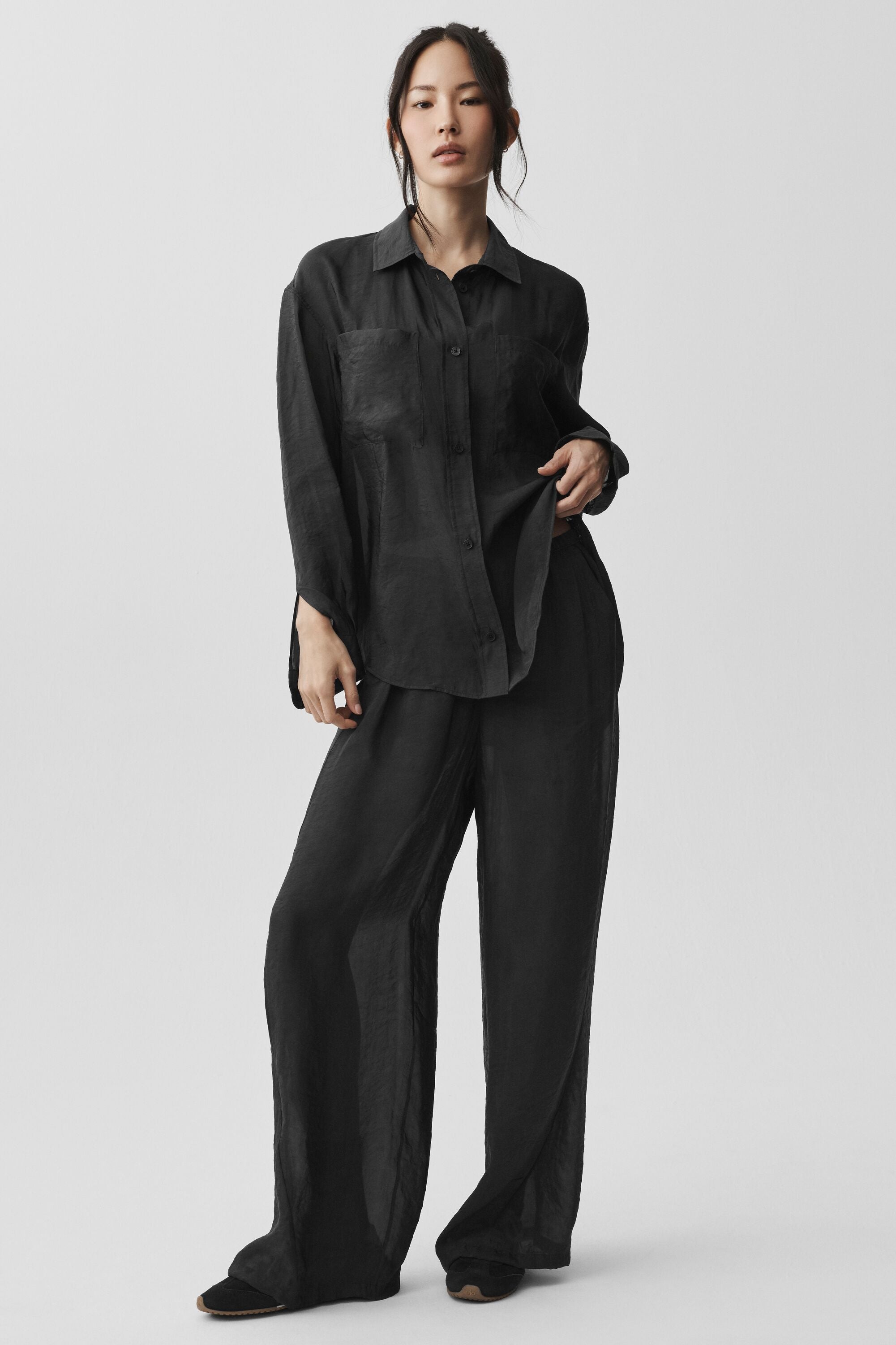 Alo Yoga Semi-Sheer Golden Hour Button Down Long Sleeve - Black