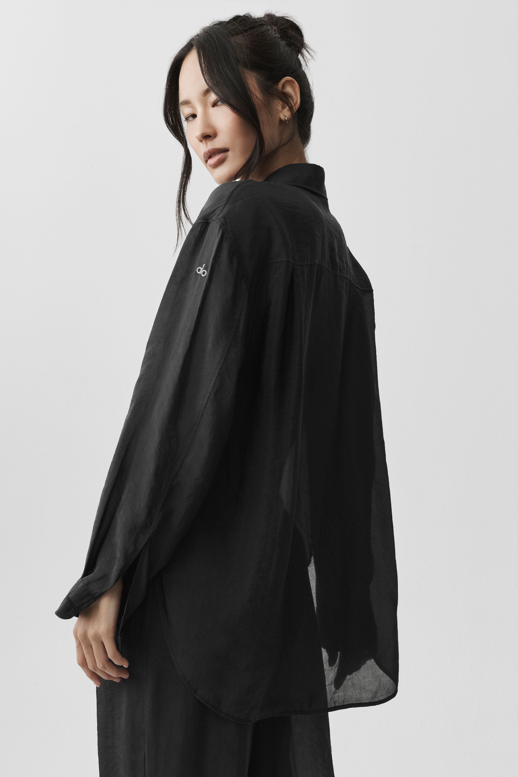 Alo Yoga Semi-Sheer Golden Hour Button Down Long Sleeve - Black