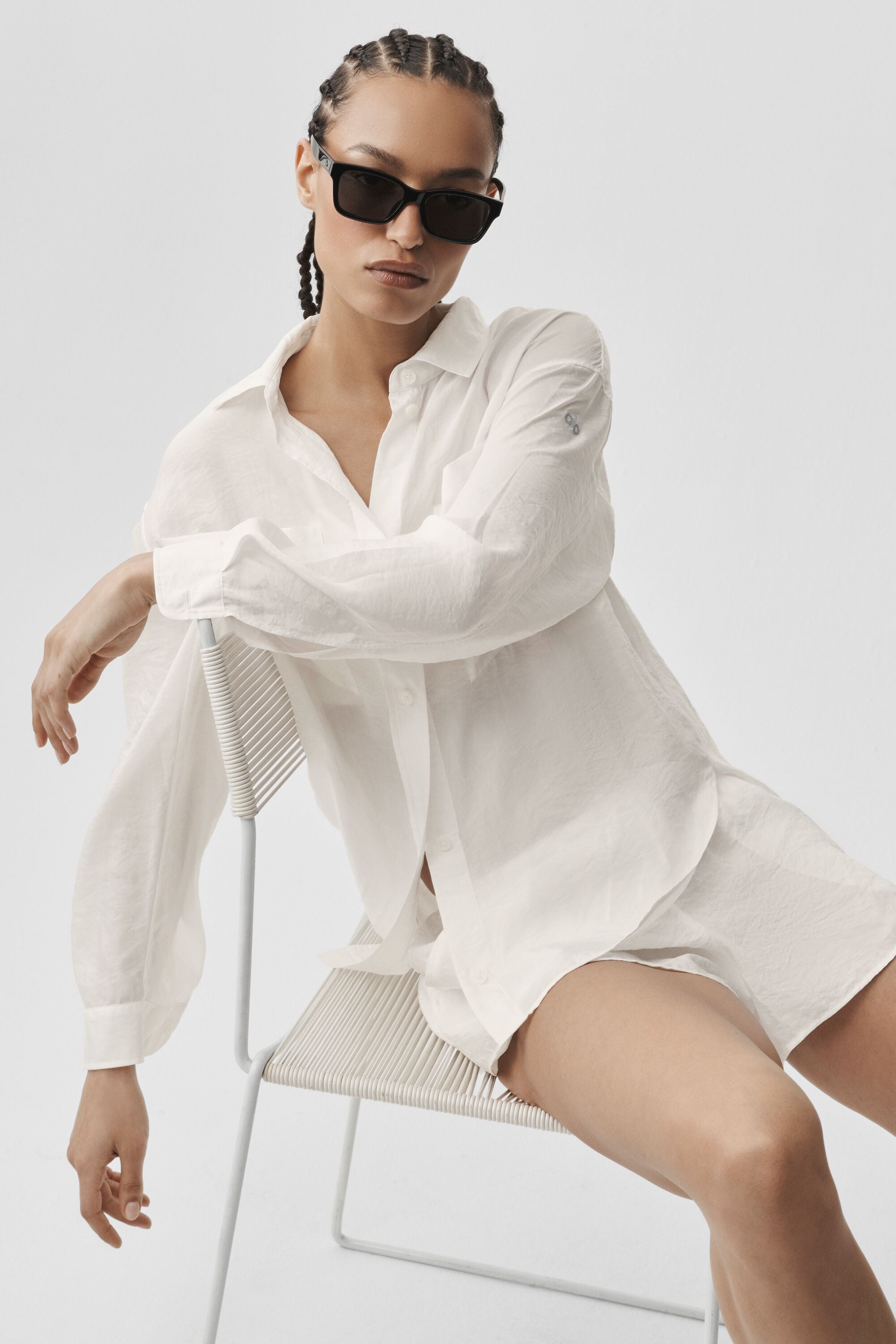 Alo Yoga Semi-Sheer Golden Hour Button Down Long Sleeve - Ivory