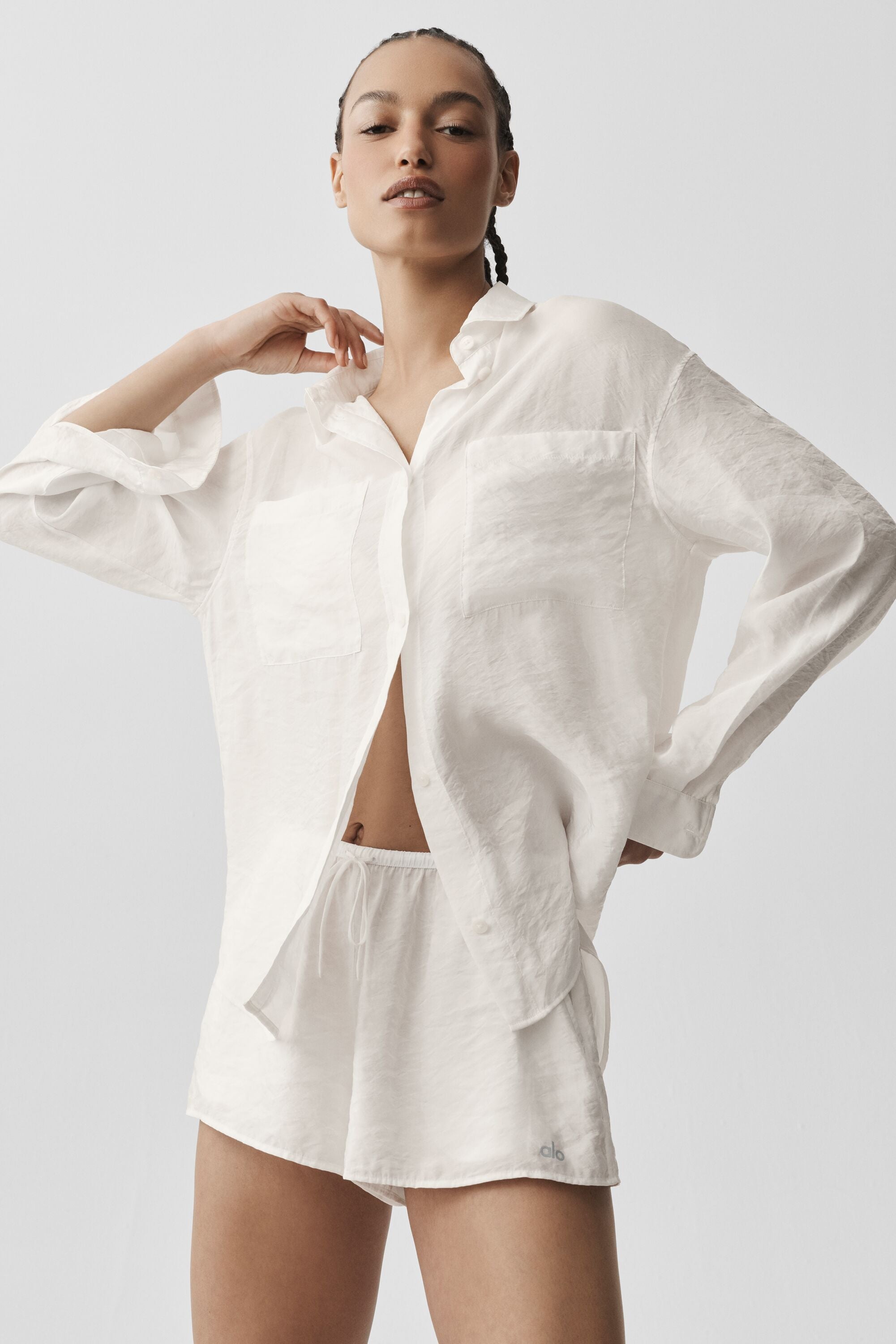 Alo Yoga Semi-Sheer Golden Hour Button Down Long Sleeve - Ivory