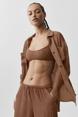 Alo Yoga Semi-Sheer Golden Hour Button Down Long Sleeve - Sun Kissed Brown