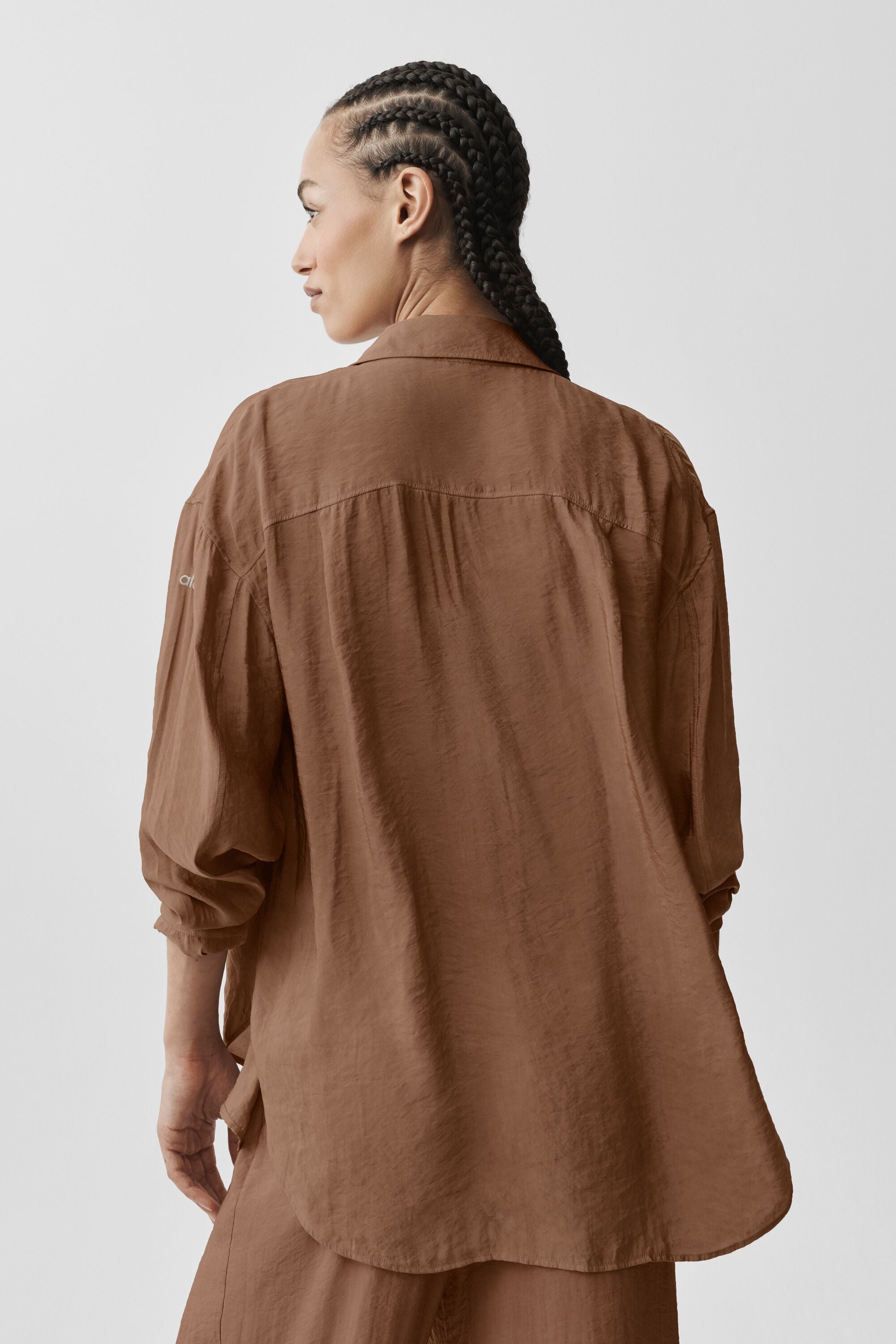 Alo Yoga Semi-Sheer Golden Hour Button Down Long Sleeve - Sun Kissed Brown