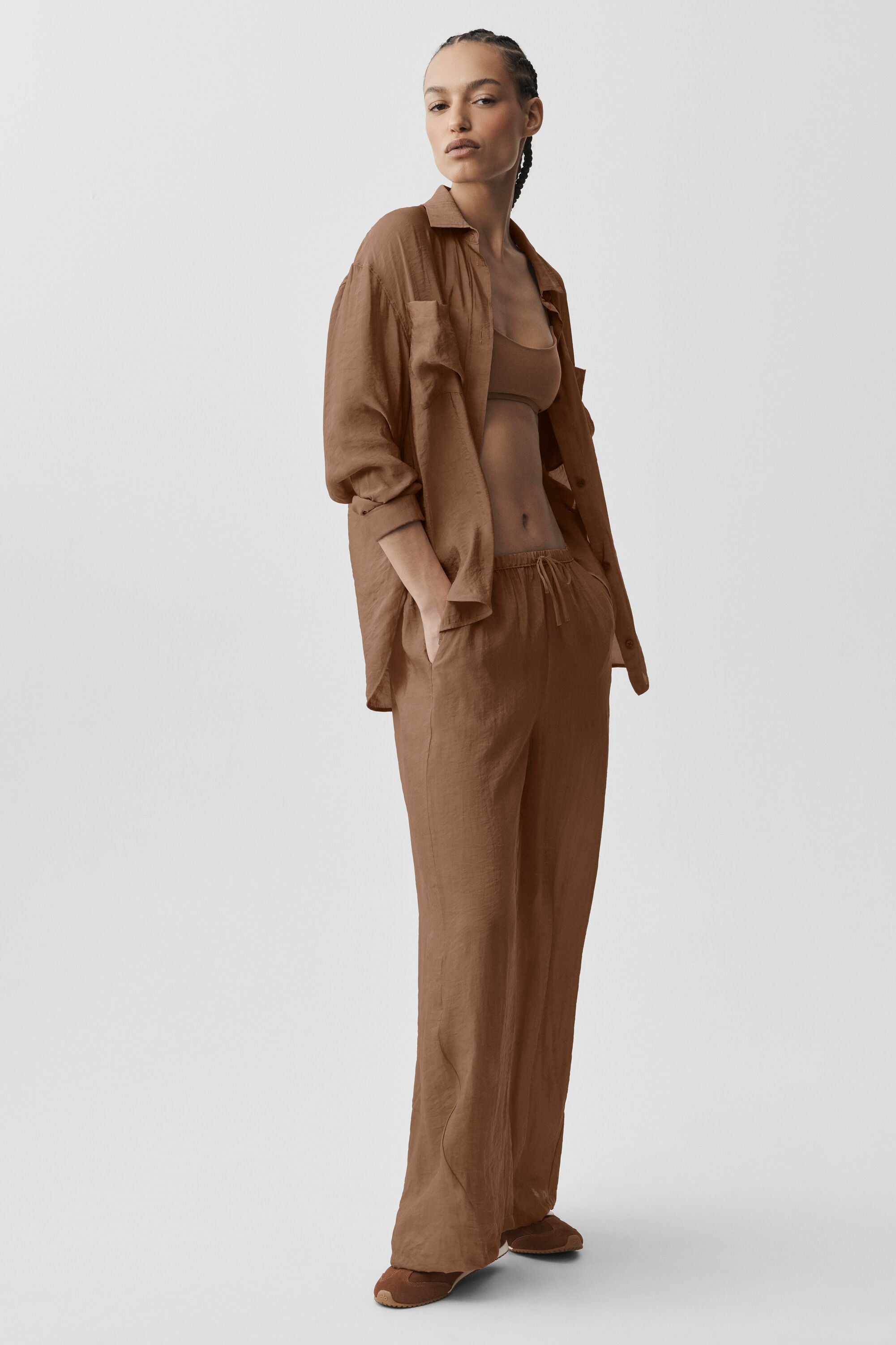 Alo Yoga Semi-Sheer Golden Hour Button Down Long Sleeve - Sun Kissed Brown