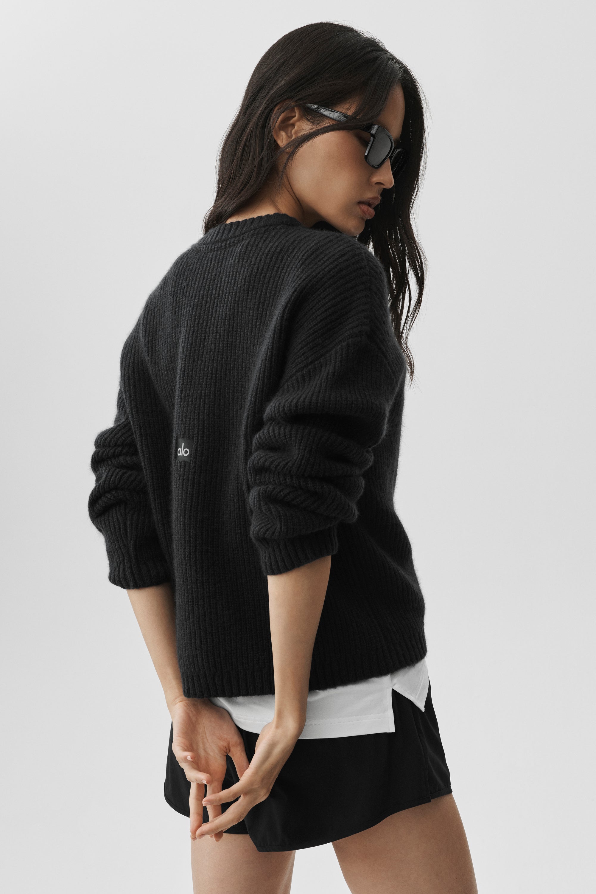 Alo Yoga Wool Cashmere Ribbed Noble Crewneck Sweater - Black