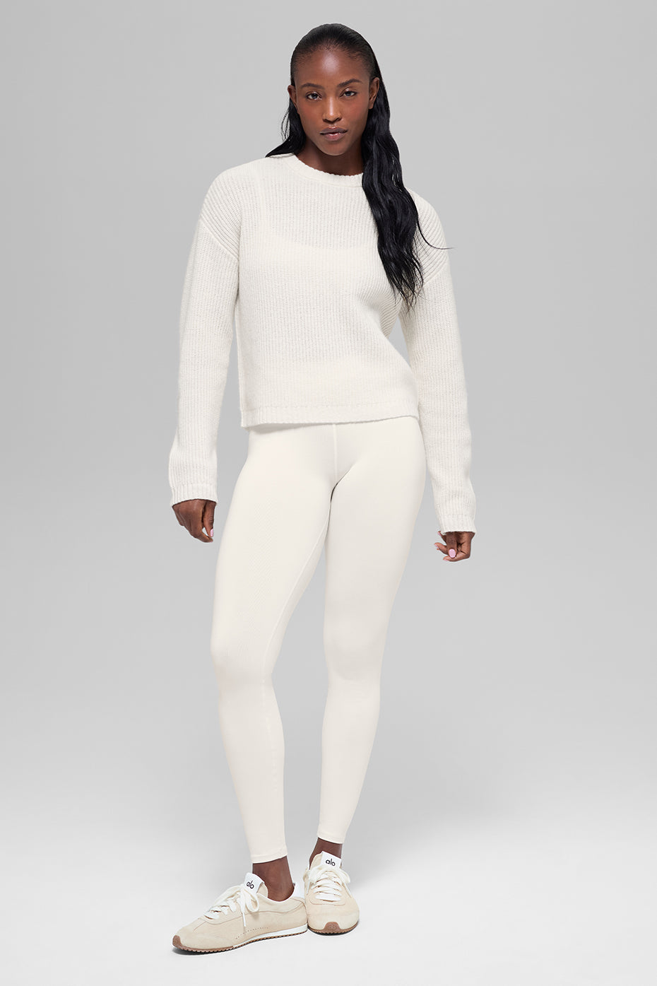 Alo Yoga Wool Cashmere Ribbed Noble Crewneck Sweater - Ivory