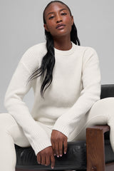 Alo Yoga Wool Cashmere Ribbed Noble Crewneck Sweater - Ivory