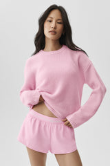 Alo Yoga Wool Cashmere Ribbed Noble Crewneck Sweater - Pink Marshmallow