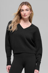 Alo Yoga Wool Cashmere Cropped New Class V-Neck Sweater - Black