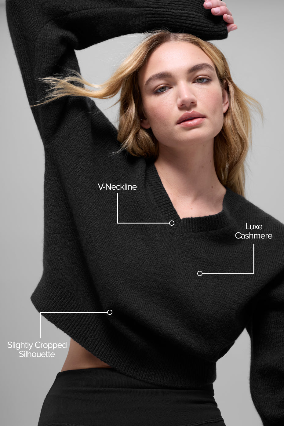 Alo Yoga Wool Cashmere Cropped New Class V-Neck Sweater - Black
