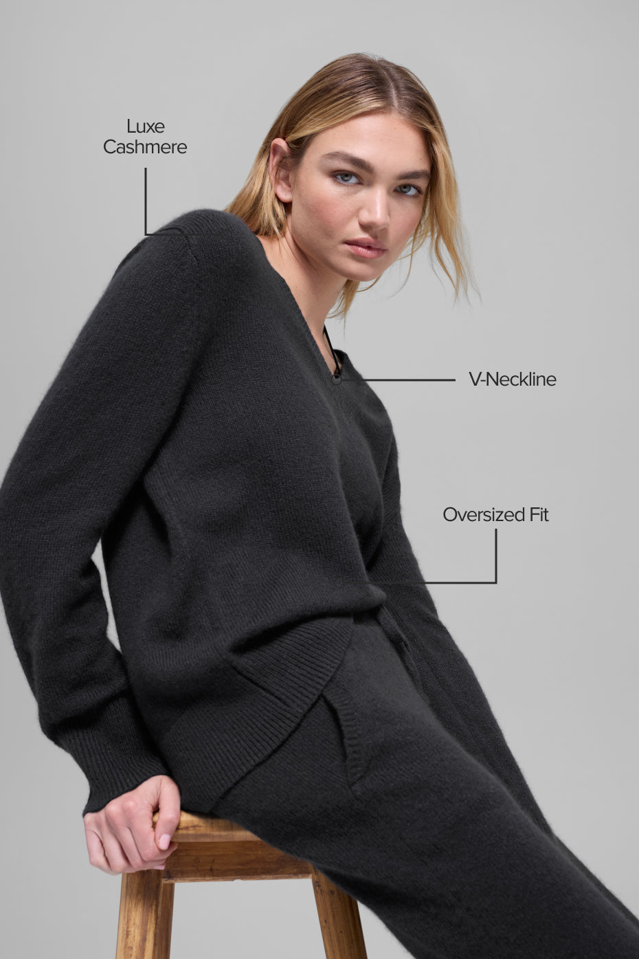 Alo Yoga Wool Cashmere New Class Oversized V-Neck Sweater - Black