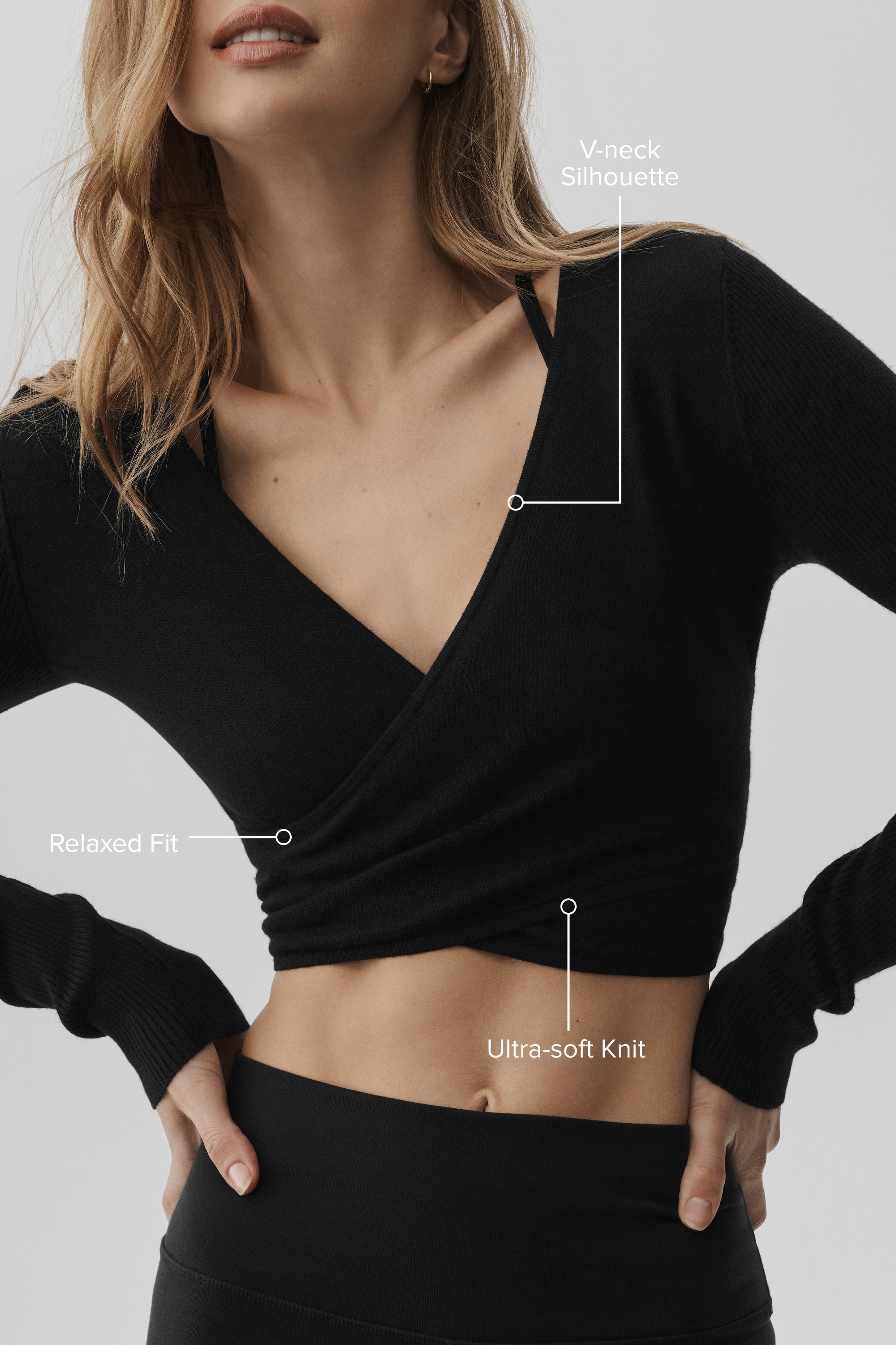 Alo Yoga Sweater Knit Crossover Long Sleeve - Black