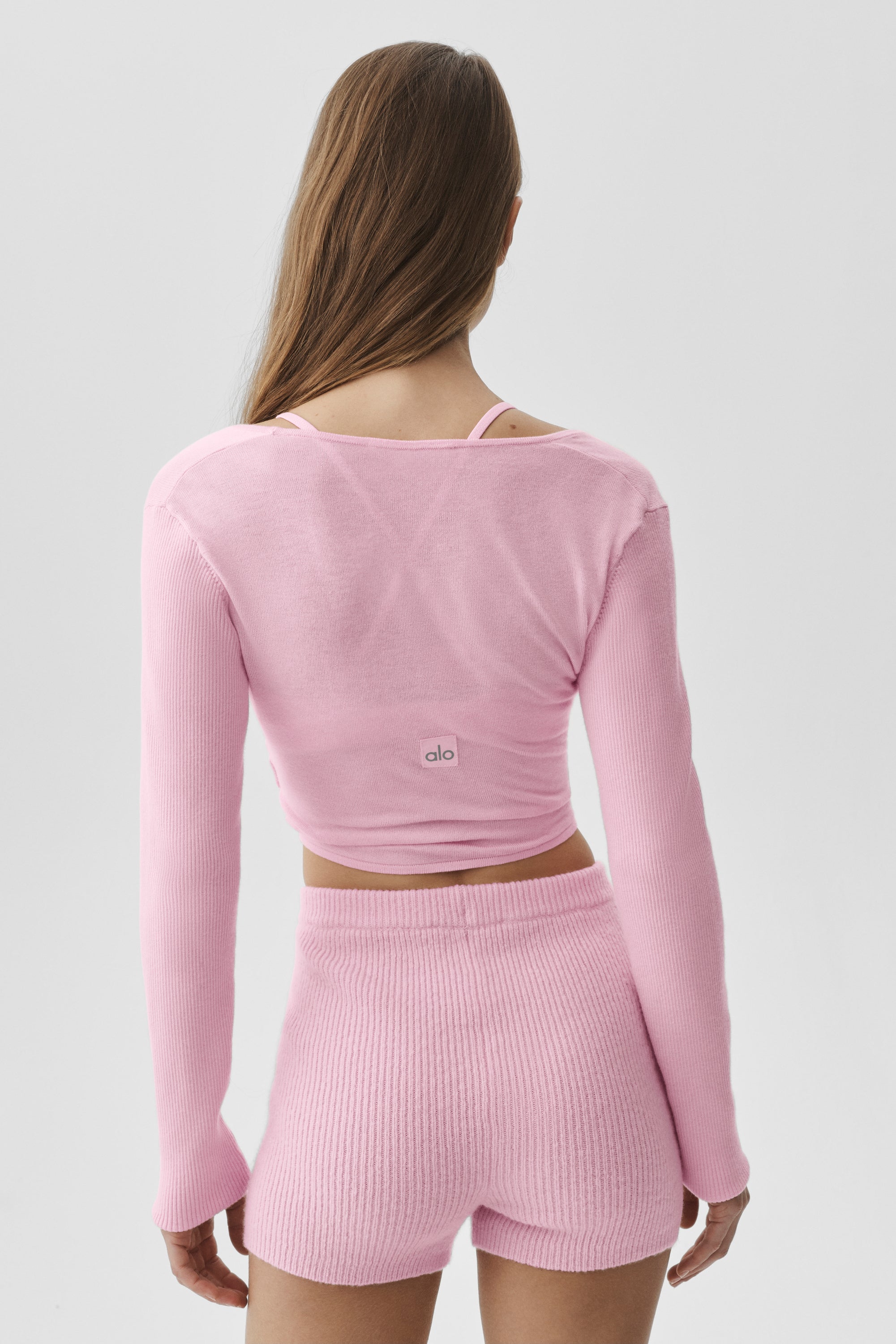 Alo Yoga Sweater Knit Crossover Long Sleeve - Pink Marshmallow