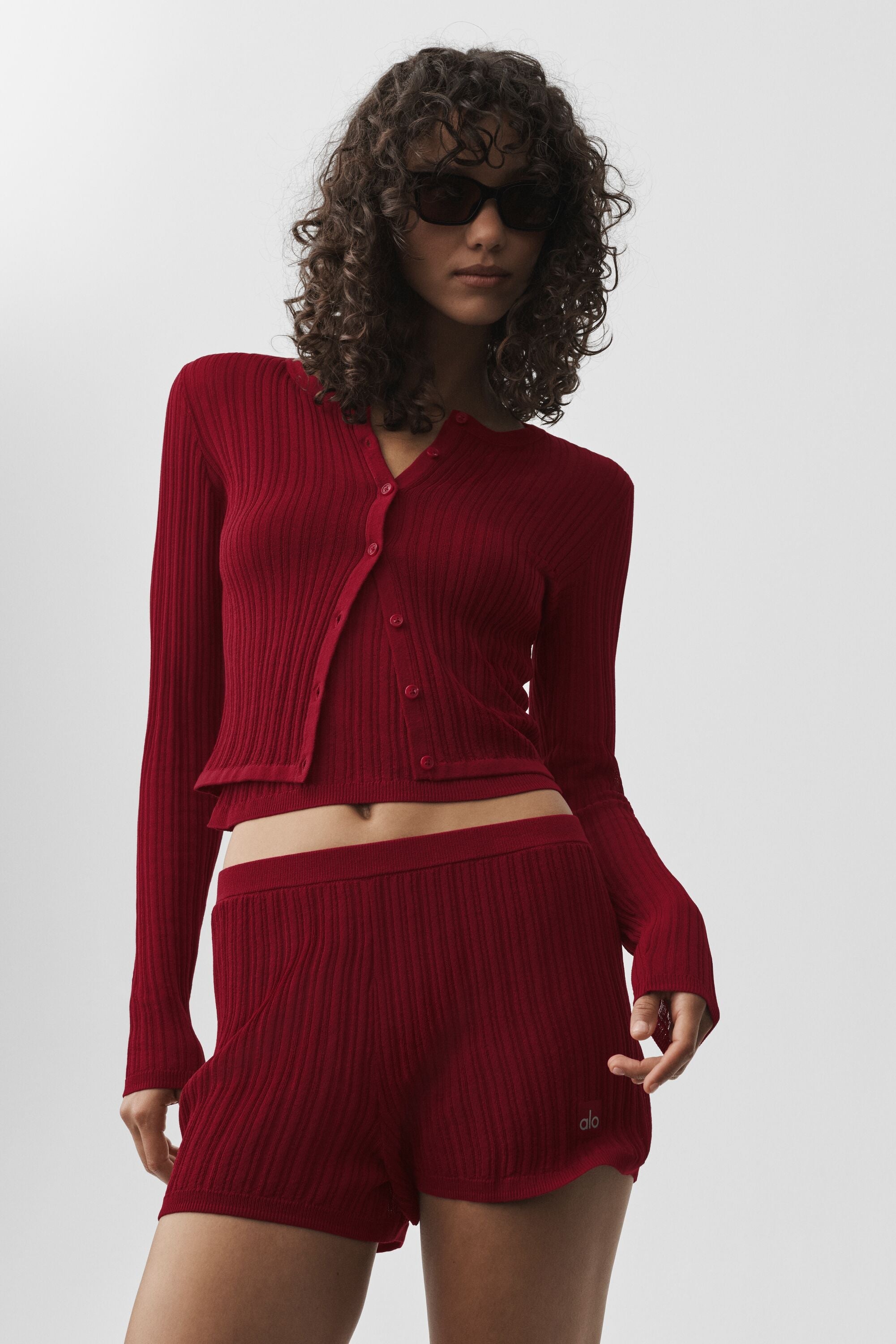 Alo Yoga Sweater Sunlit Cardigan - Summer Romance Red