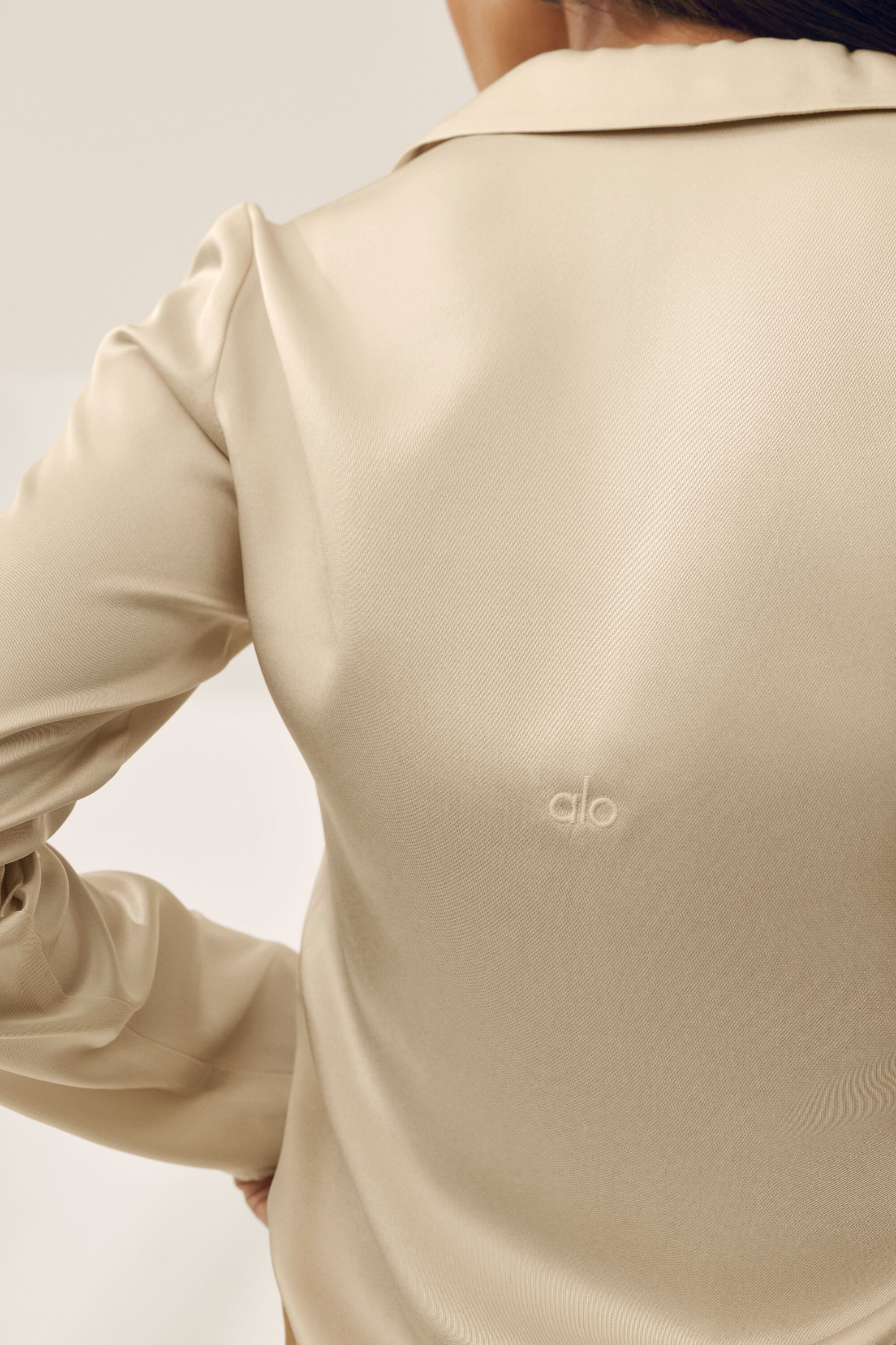 Alo Yoga Silk Blend Radiance Long Sleeve Top - Sandy Beige