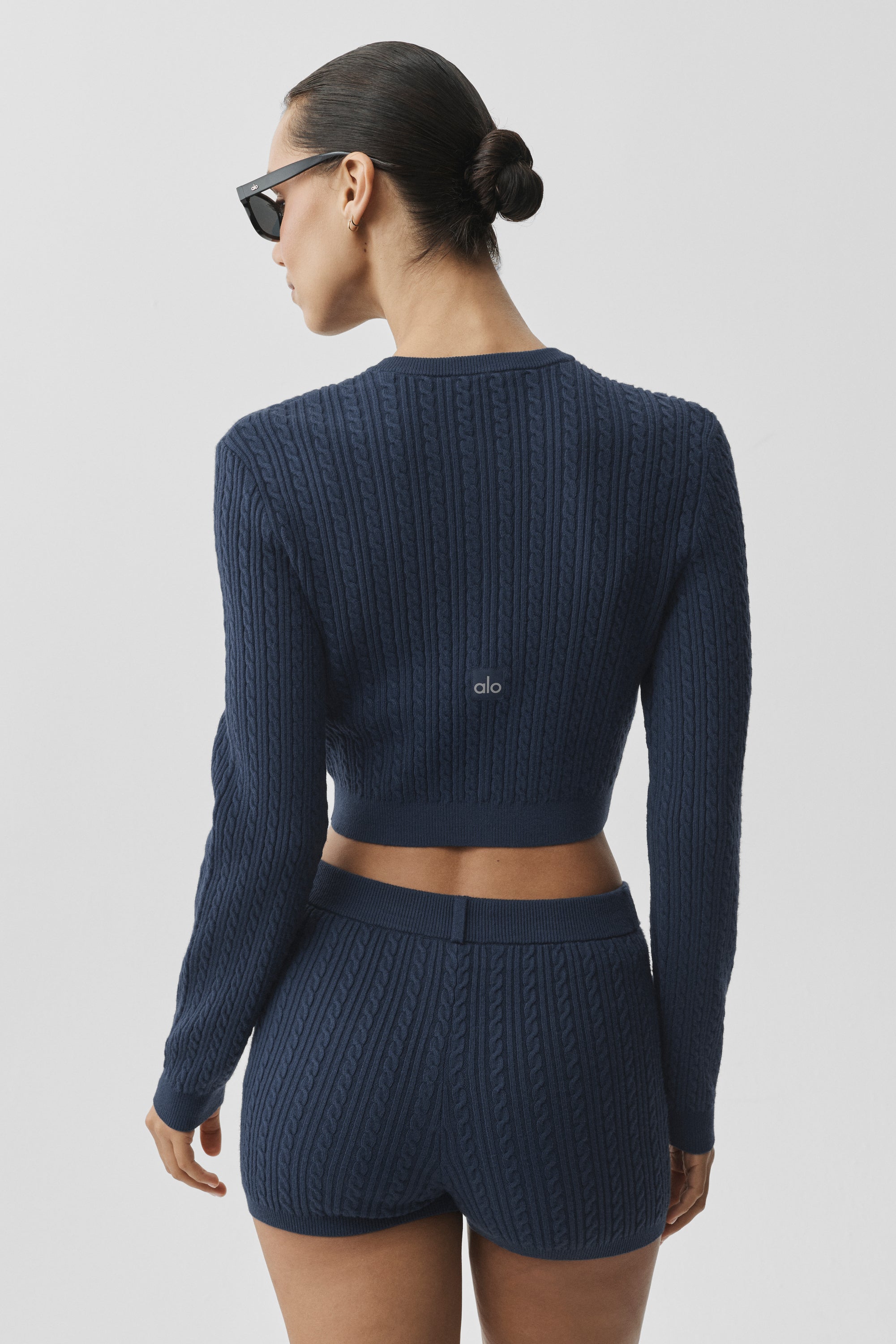 Alo Yoga Mini Cable Sweater Cardigan - Navy