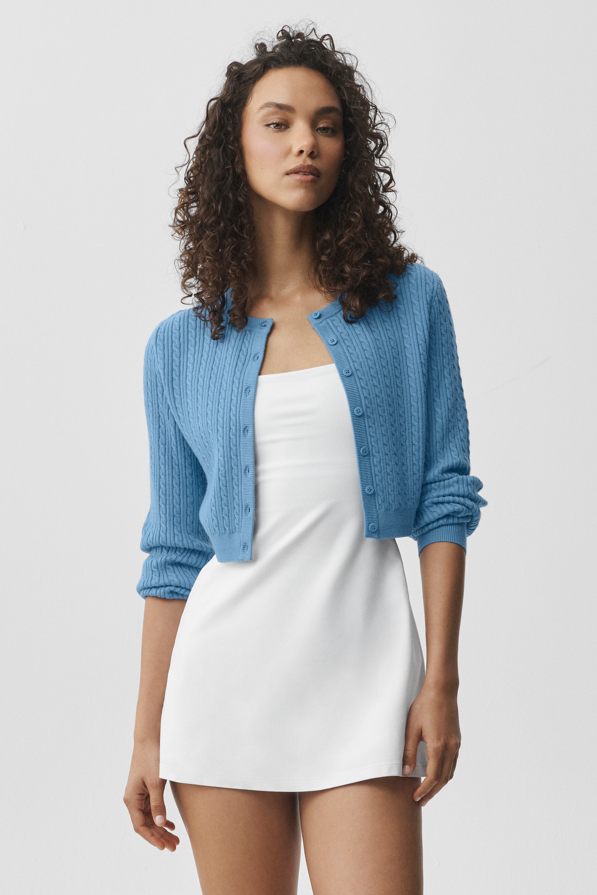 Alo Yoga Mini Cable Sweater Cardigan - California Blue