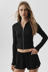 Alo Yoga Alosoft Finesse Full Zip Fitted Hoodie - Black