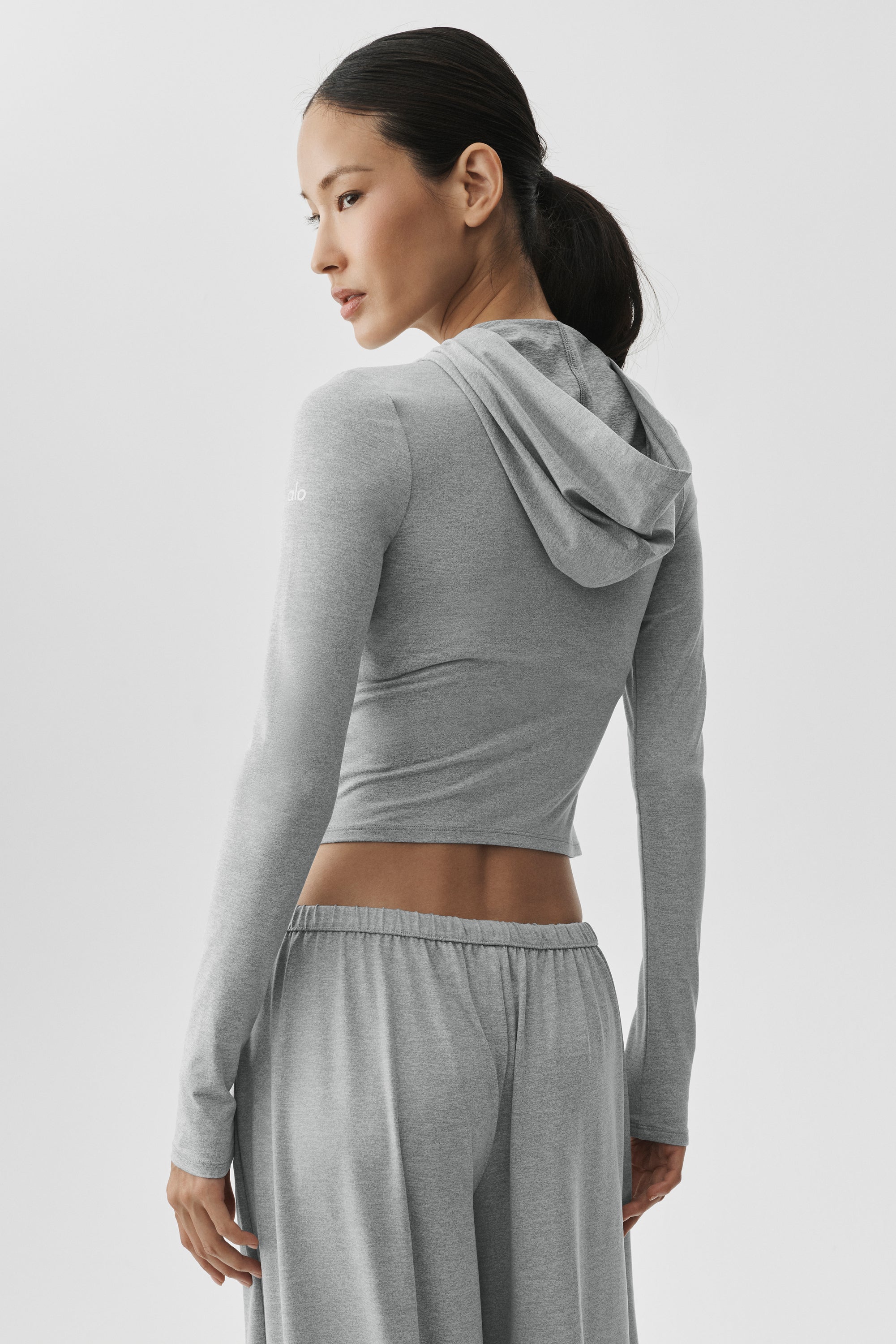 Alo Yoga Alosoft Finesse Full Zip Fitted Hoodie - Vintage Athletic Heather