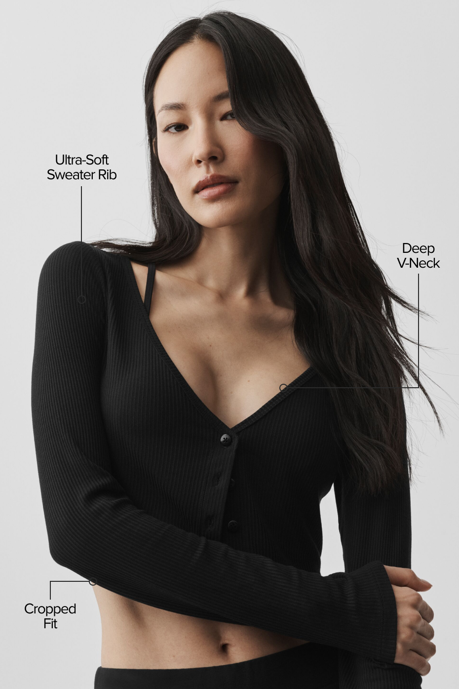 Alo Yoga Ribbed Cropped Whisper Cardigan - Black