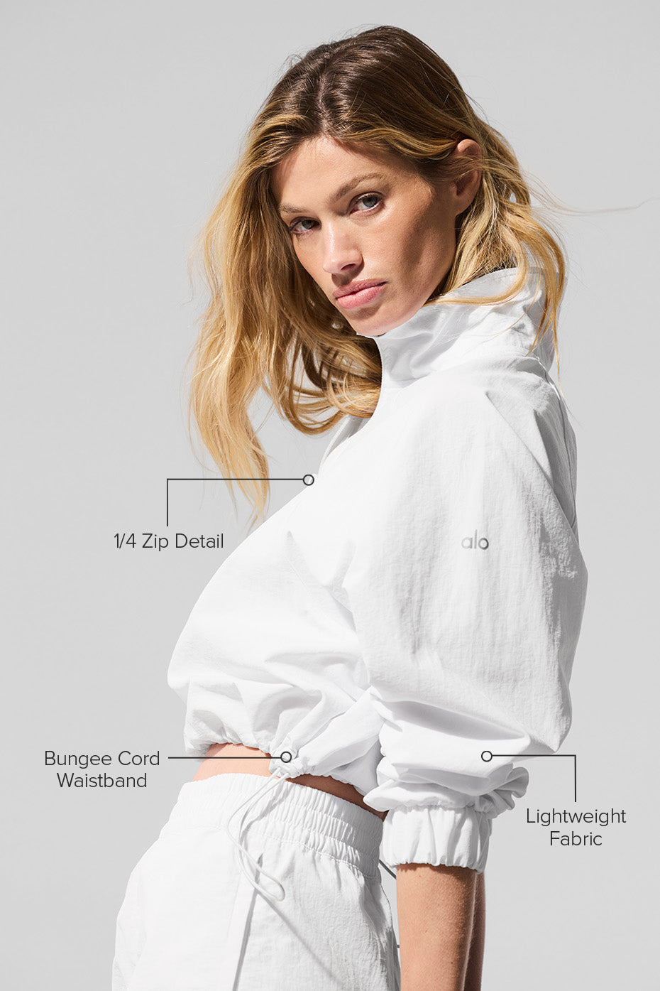 Alo Yoga Cropped 1/4 Zip Alumni Pullover - White