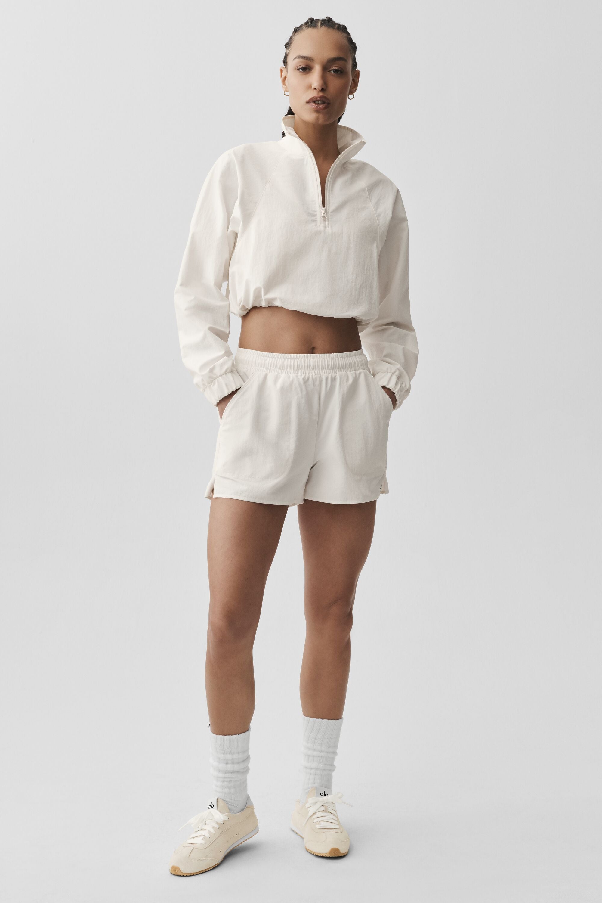 Alo Yoga Cropped 1/4 Zip Alumni Pullover - Ivory