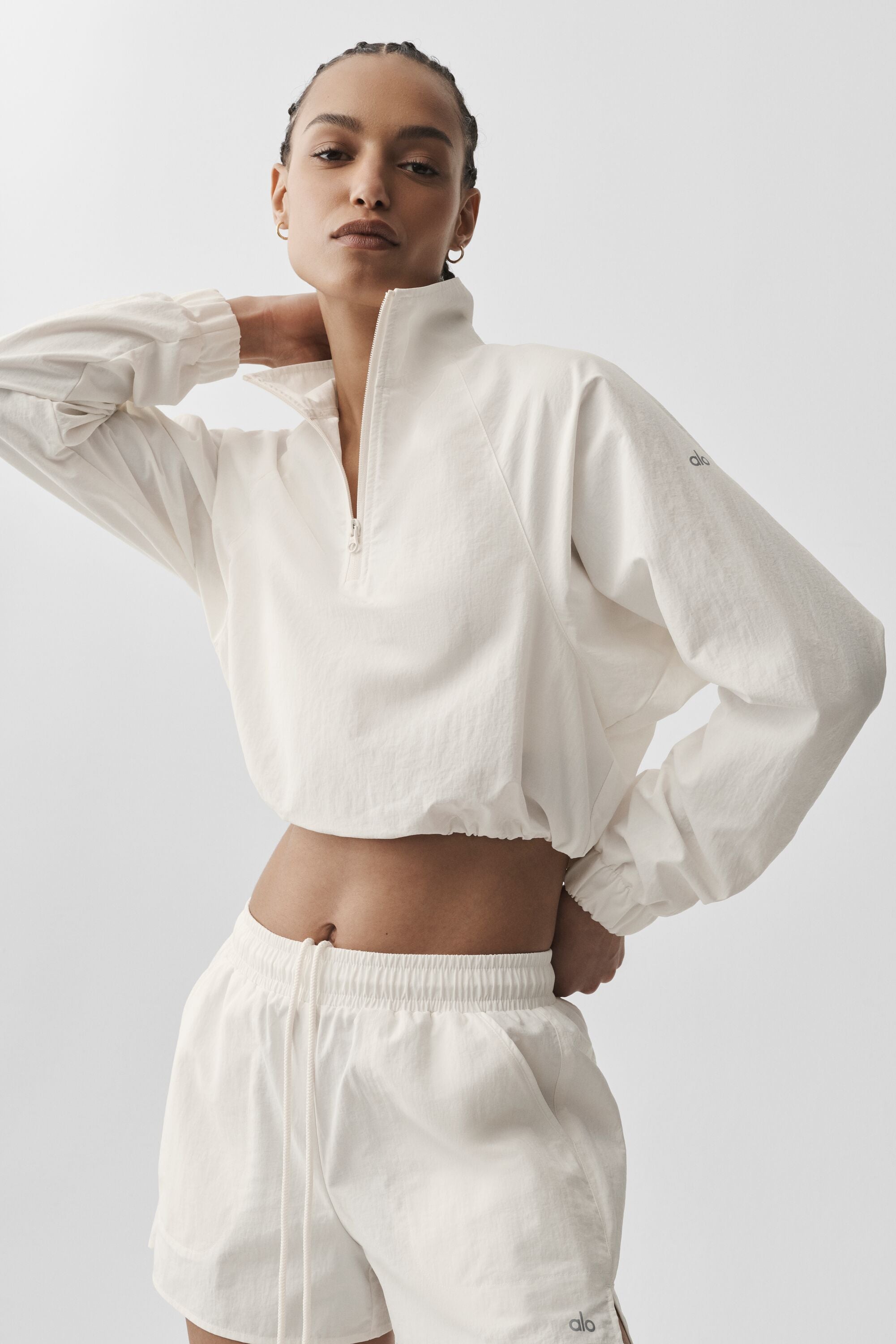 Alo Yoga Cropped 1/4 Zip Alumni Pullover - Ivory