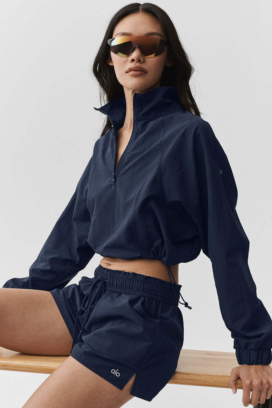 Alo Yoga Cropped 1/4 Zip Alumni Pullover - Navy