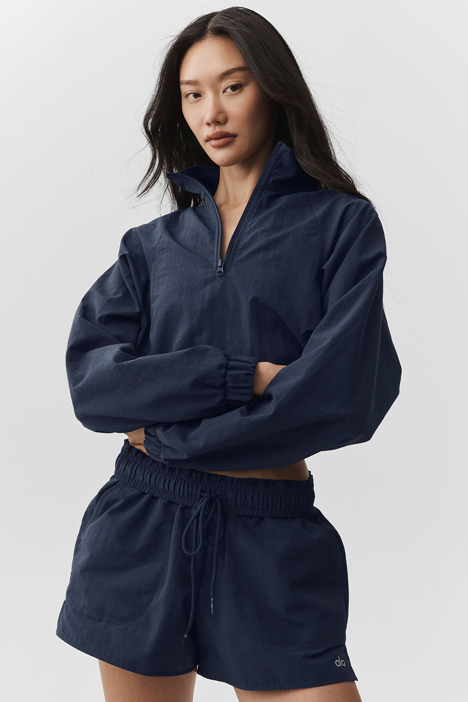 Alo Yoga Cropped 1/4 Zip Alumni Pullover - Navy