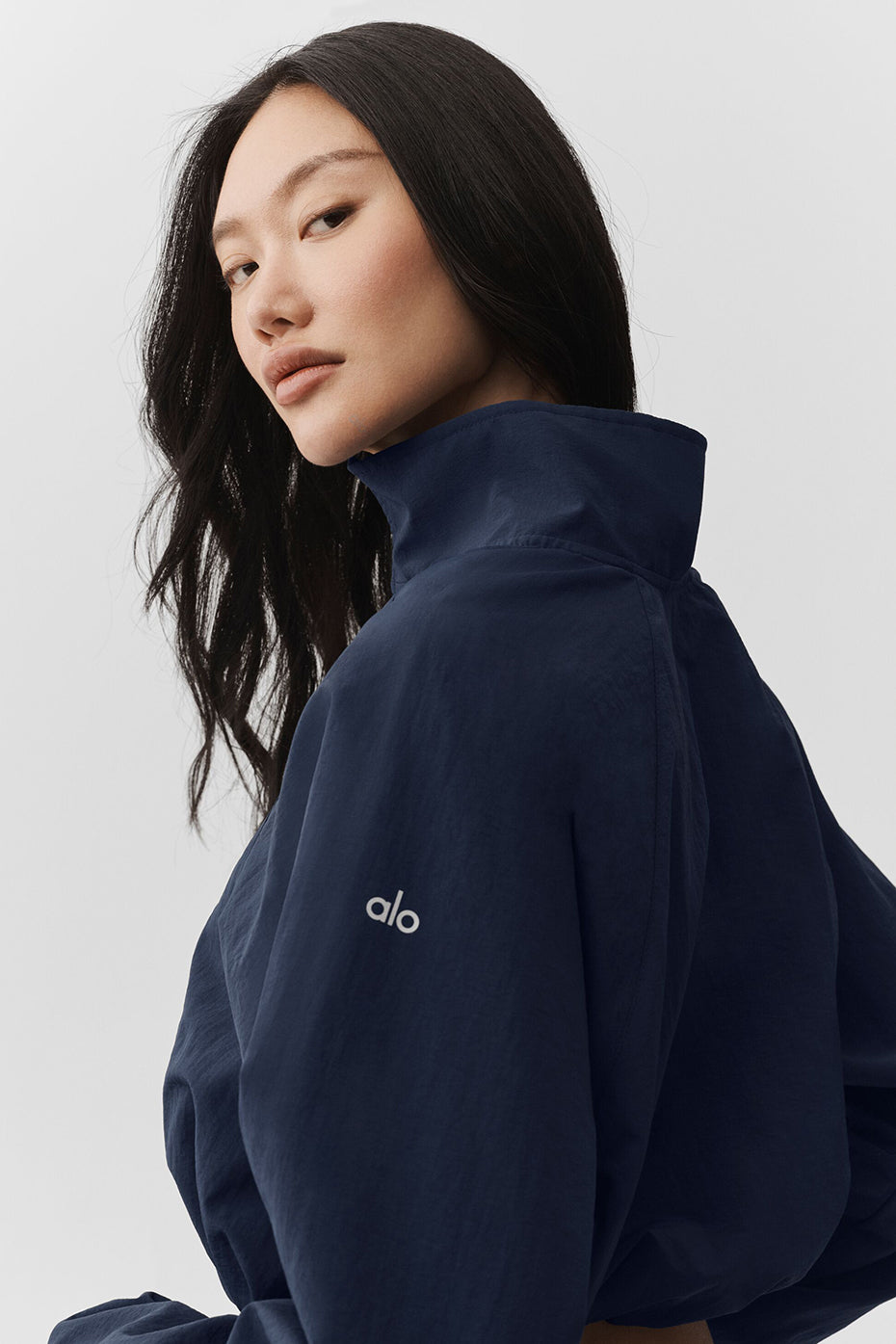 Alo Yoga Cropped 1/4 Zip Alumni Pullover - Navy