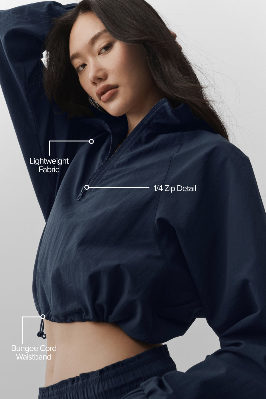 Alo Yoga Cropped 1/4 Zip Alumni Pullover - Navy