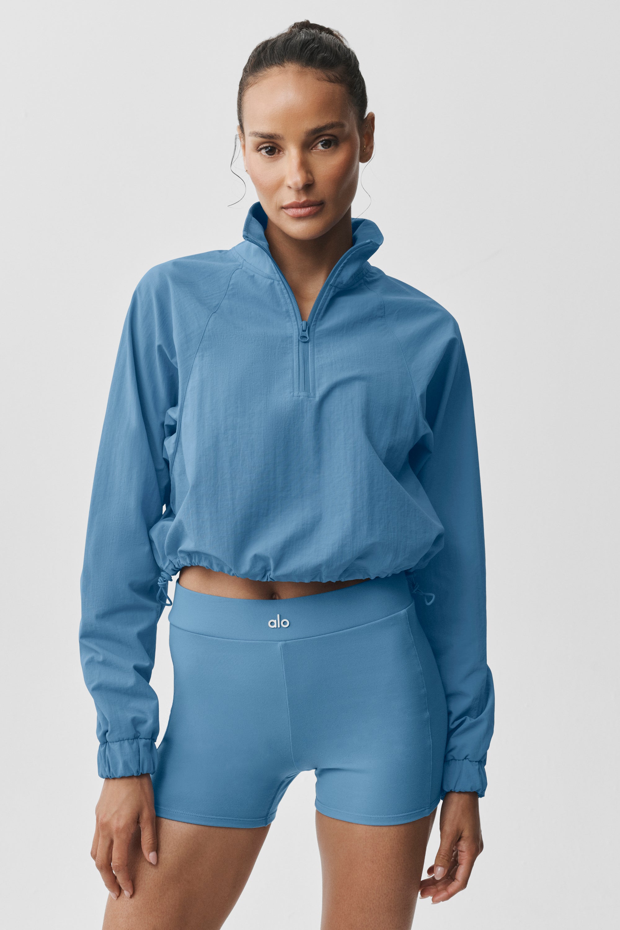 Alo Yoga Cropped 1/4 Zip Alumni Pullover - California Blue
