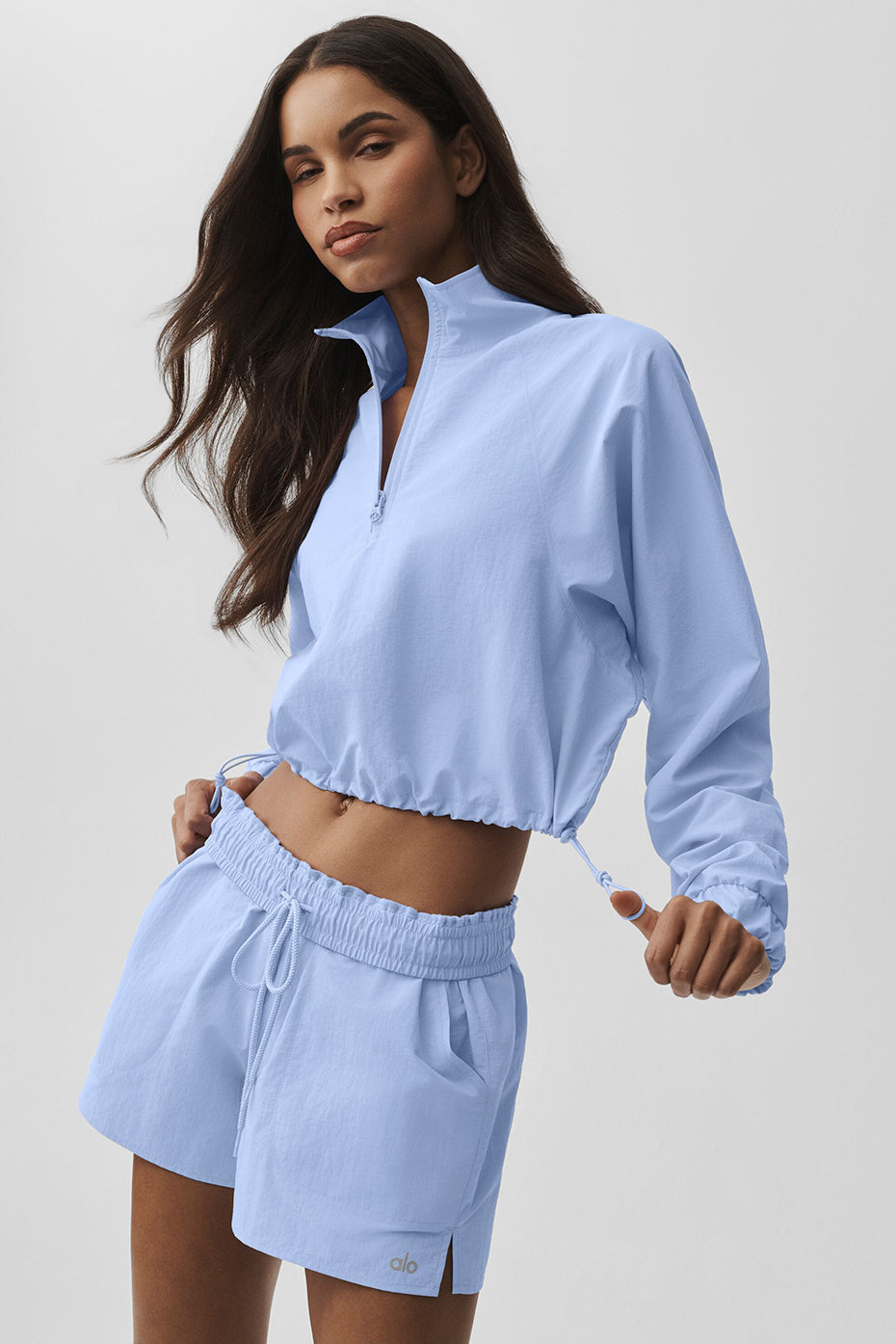 Alo Yoga Cropped 1/4 Zip Alumni Pullover - Light Provence Blue