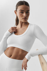 Alo Yoga Seamless Ribbed Cropped Serene Long Sleeve - White