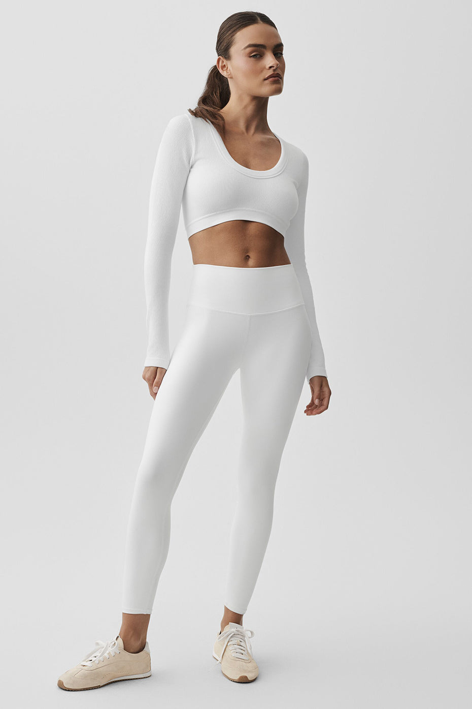 Alo Yoga Seamless Ribbed Cropped Serene Long Sleeve - White
