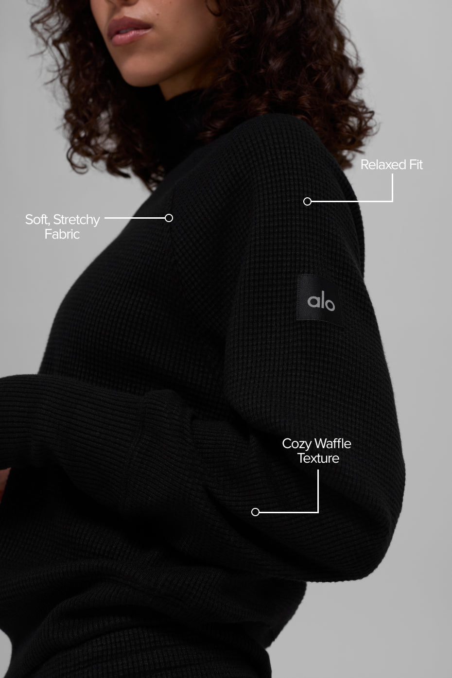 Alo Yoga Waffle Weekend Escape Mock Neck Long Sleeve - Black