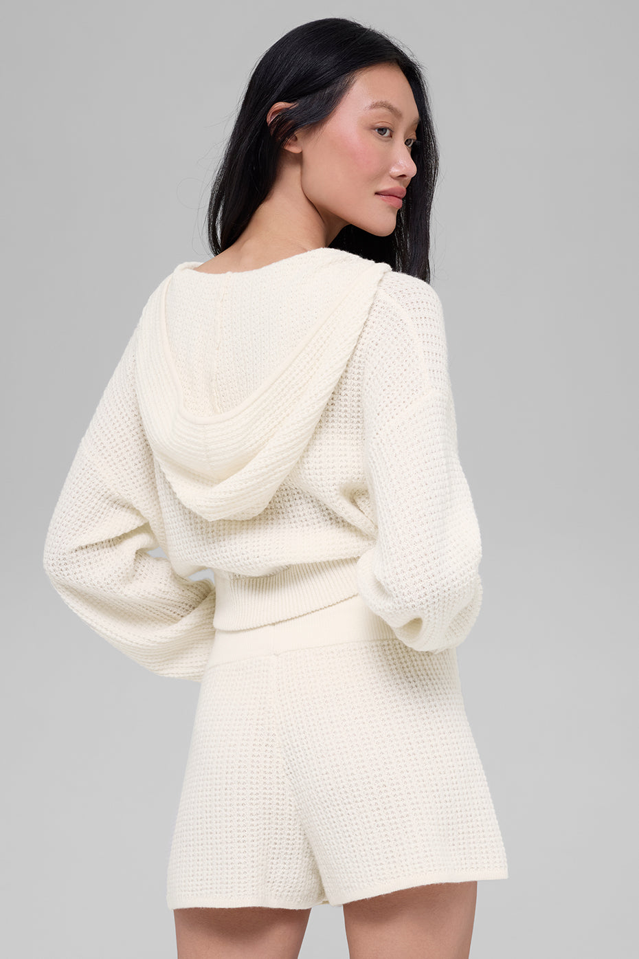 Alo Yoga Cashmere Plush Waffle Full Zip Hoodie - Ivory