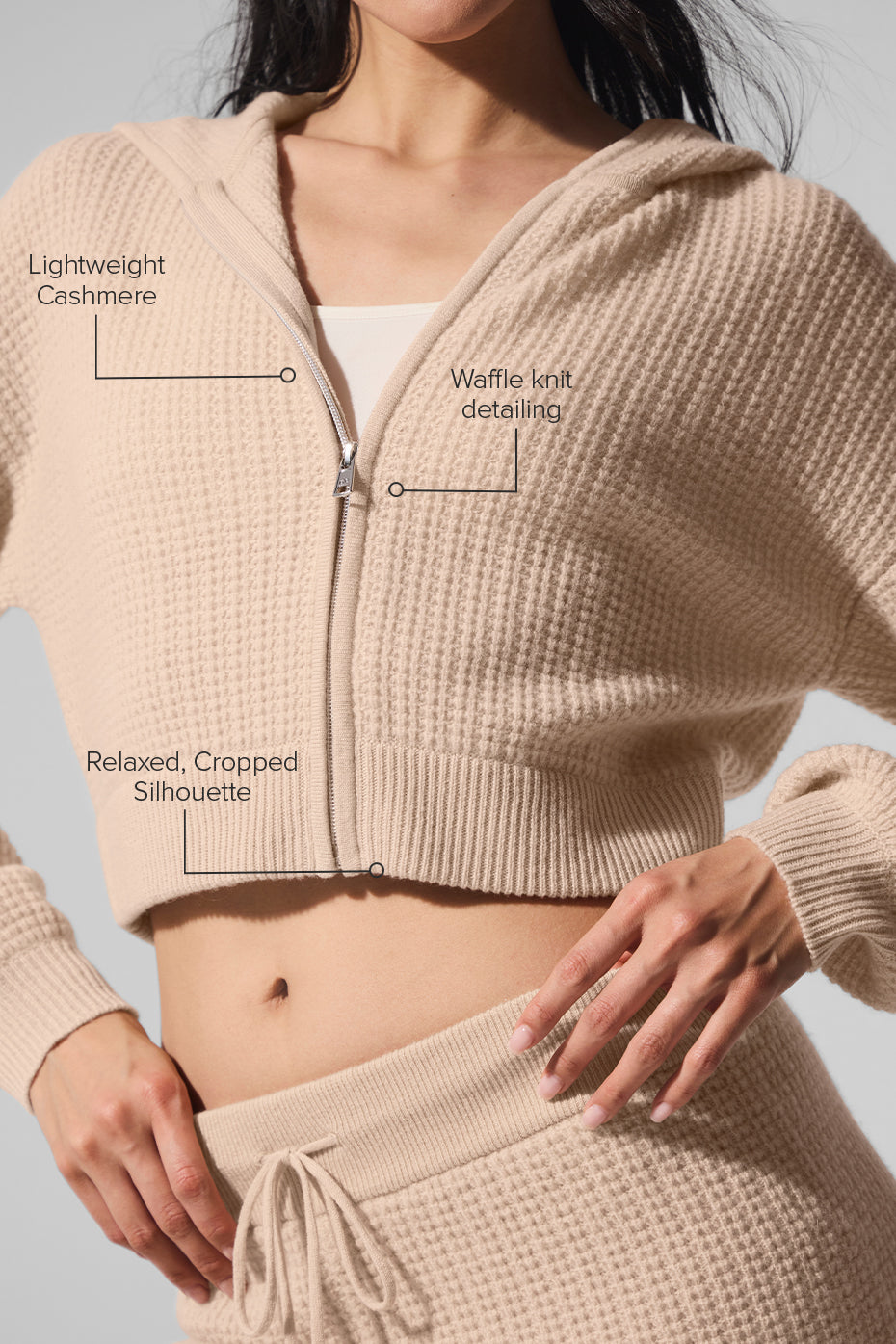 Alo Yoga Cashmere Plush Waffle Full Zip Hoodie - Macadamia Blush