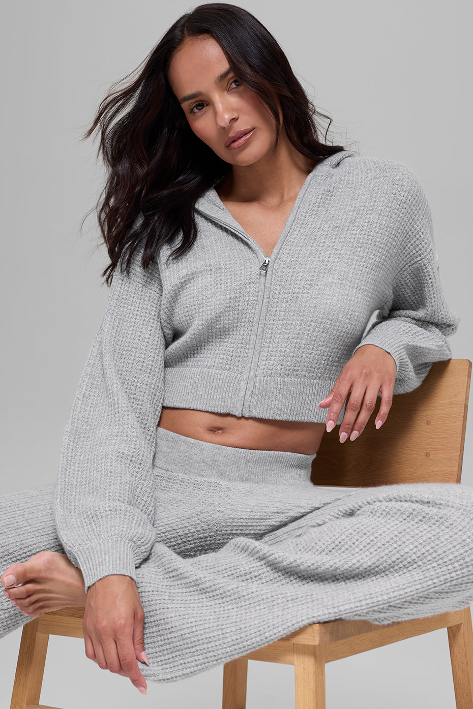 Alo Yoga Cashmere Plush Waffle Full Zip Hoodie - Athletic Heather Grey