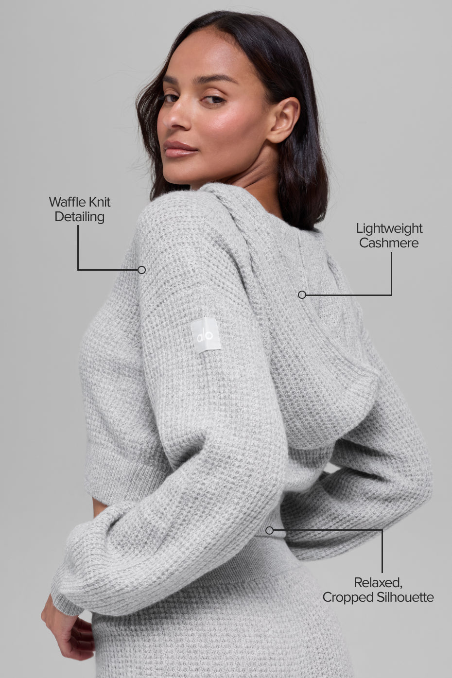 Alo Yoga Cashmere Plush Waffle Full Zip Hoodie - Athletic Heather Grey