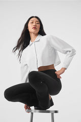 Alo Yoga Cropped Take Me Out Button Up - White