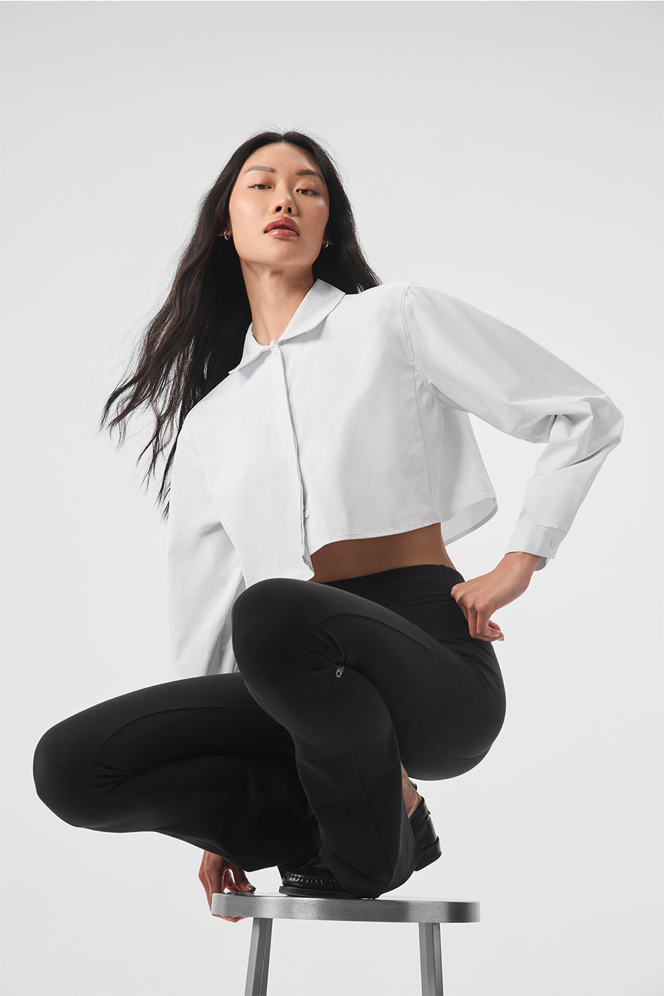 Alo Yoga Cropped Take Me Out Button Up - White