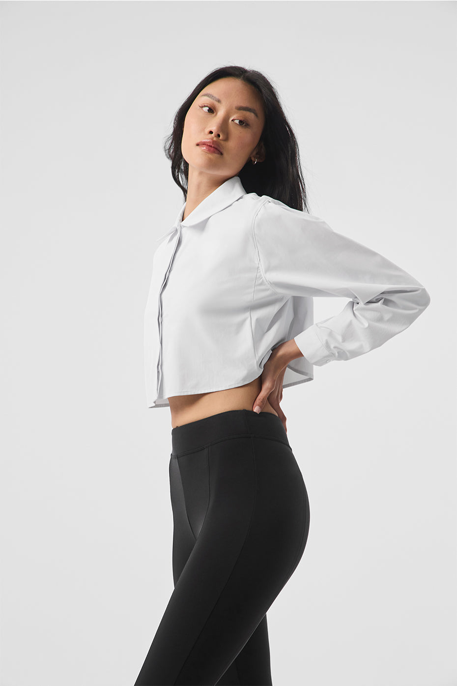 Alo Yoga Cropped Take Me Out Button Up - White