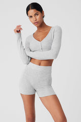 Alo Yoga Alolux Cropped Me Time Cardigan - Athletic Heather Grey
