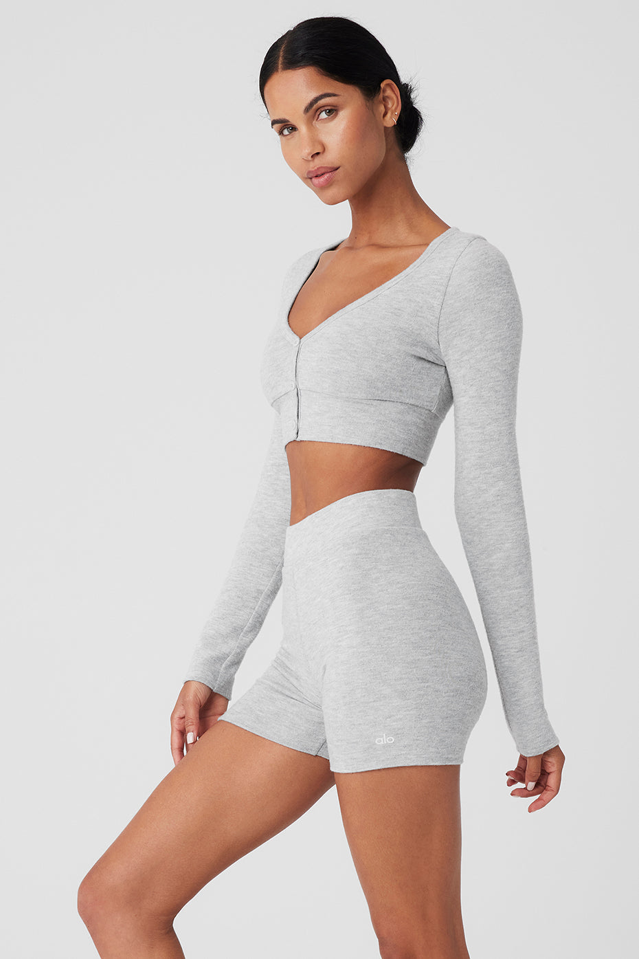 Alo Yoga Alolux Cropped Me Time Cardigan - Athletic Heather Grey