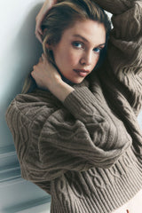 Alo Yoga Cable Knit Winter Bliss Hoodie - Light Cocoa