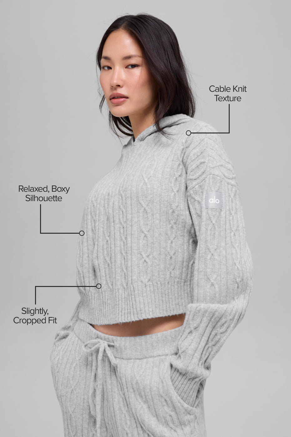 Alo Yoga Cable Knit Winter Bliss Hoodie - Athletic Heather Grey